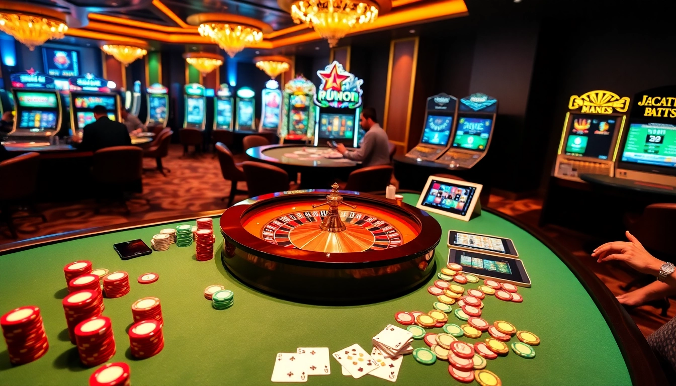 Experience thrilling poker at https://okfun02.co/ with vibrant chips, cards, and a roulette wheel.