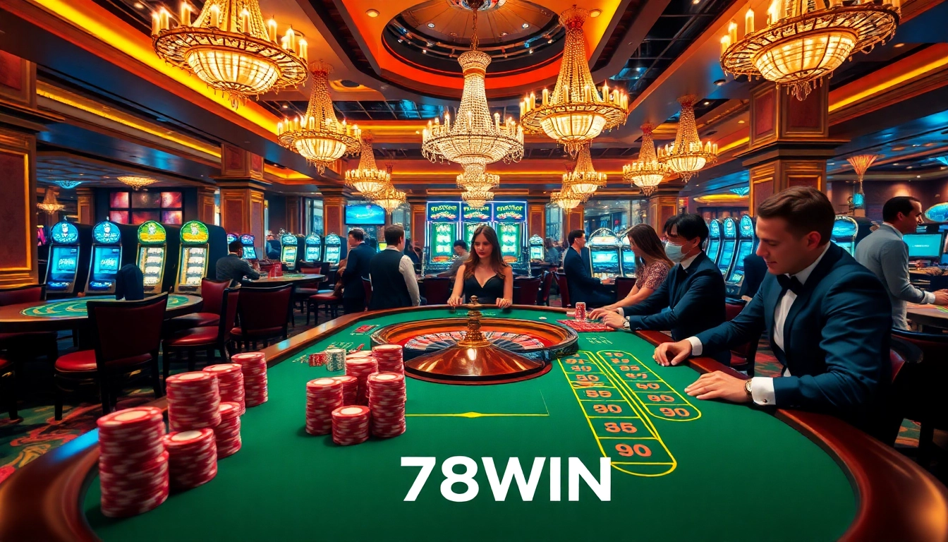Experience the thrill of gambling at 78WIN with vibrant casino tables and engaging slot games.