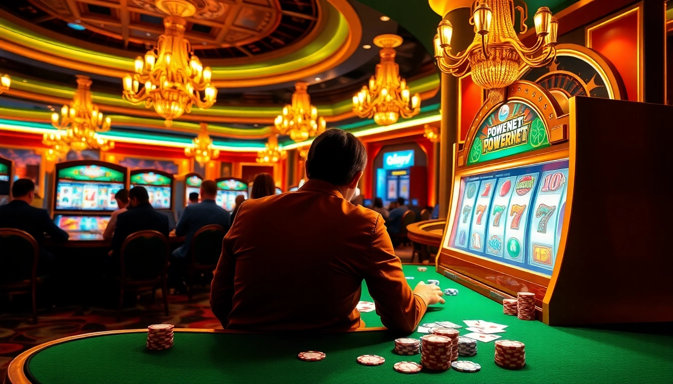 Experience the thrill with PowerNet slots spinning under golden casino lights.