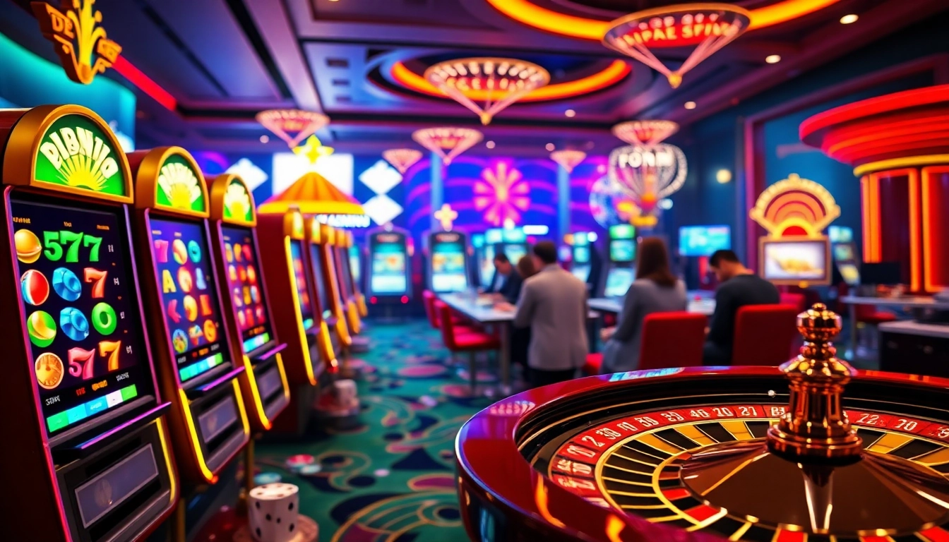 Suasana menarik dari aman788 slot gacor dengan mesin slot yang cerah dan pemain menikmati sensasi kasino online.