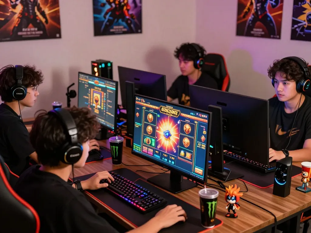 Situs slot gacor players intensely gaming on multiple devices in an engaging and vibrant online environment.