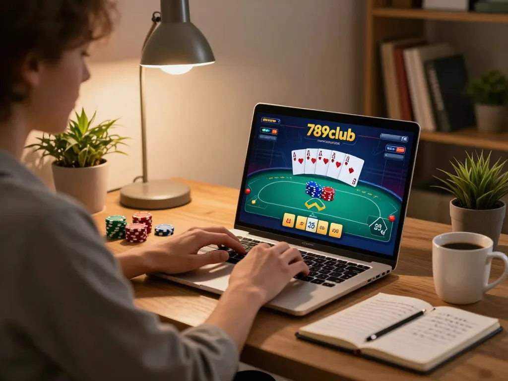 Playing poker on 789club in a cozy home office setup with strategy notes