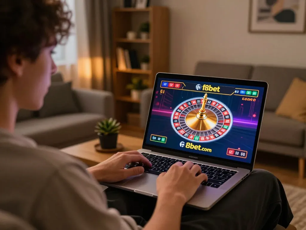 Engaged player enjoying live casino games at f8bet.com from home, highlighting excitement and strategic gameplay.