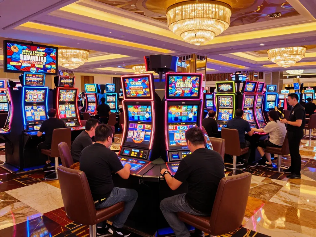 Play thrilling games at badak178 in a lively casino environment with vibrant lights and excited players