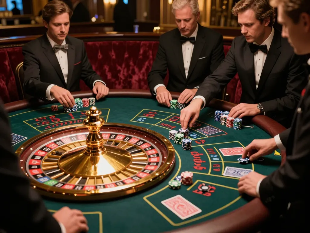 Players engage in a thrilling roulette game at TR88, placing bets with anticipation in a luxurious casino.