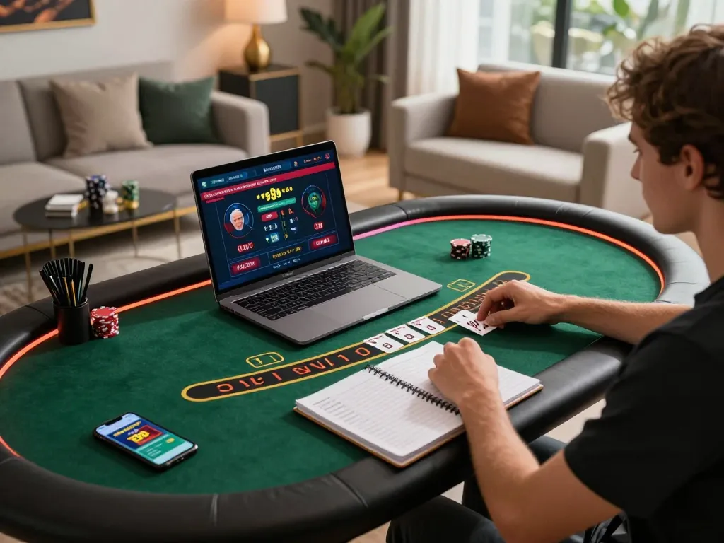 Player enjoying dynamic blackjack session on tg88 platform, showcasing engaging home casino environment.