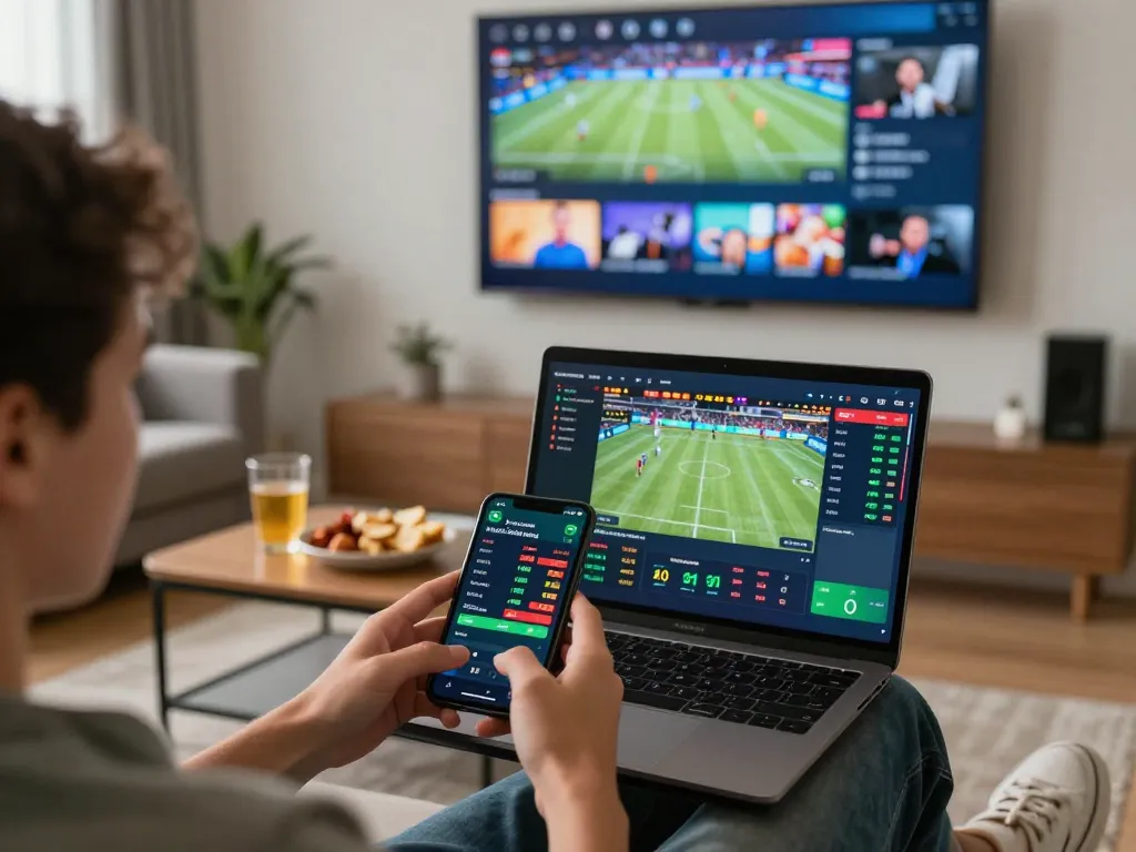Engaging in tỷ lệ cá cược with live sports betting on smartphone, showcasing dynamic betting environment