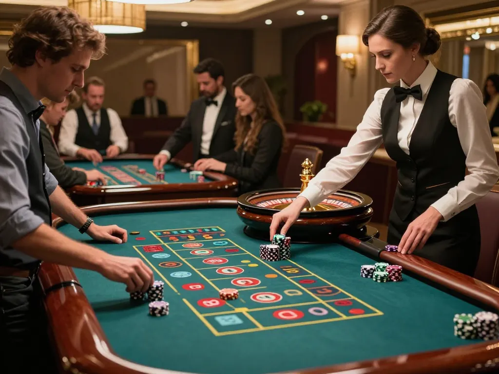 Players experience the thrill of roulette at 99OK's luxurious casino.