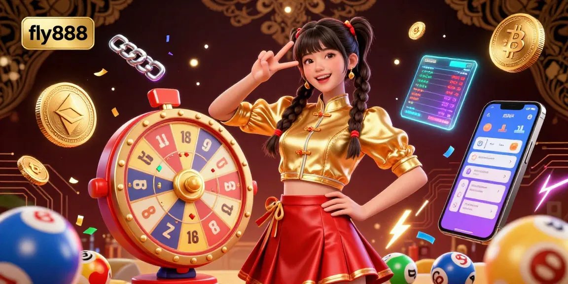 Experience thrilling gaming action at fly888 in a vibrant 3D casino scene filled with colorful lottery balls.