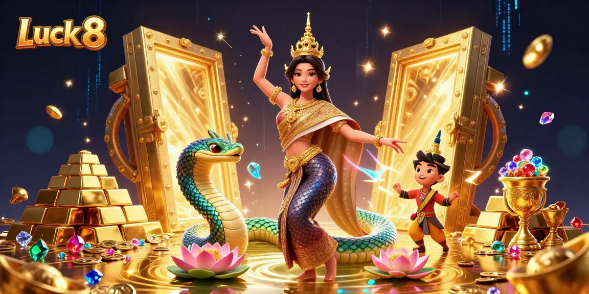 Win big at Luck 8 with vibrant animations featuring a Thai dancer and mystical elements.
