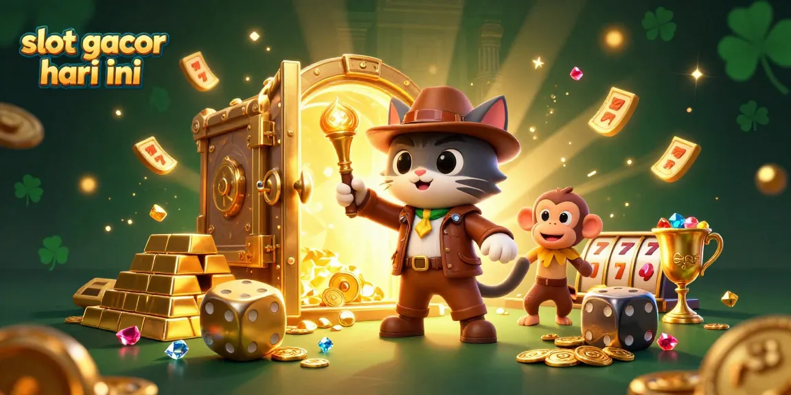 Putar dan menangkan di slot gacor hari ini dengan adegan perburuan harta karun emas yang menampilkan simbol keberuntungan.