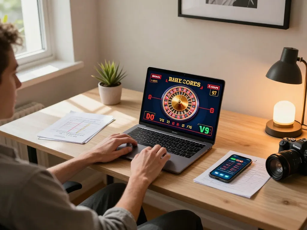 Engaging in a live dealer game on CM88 with a stylish gaming setup in a modern home office.