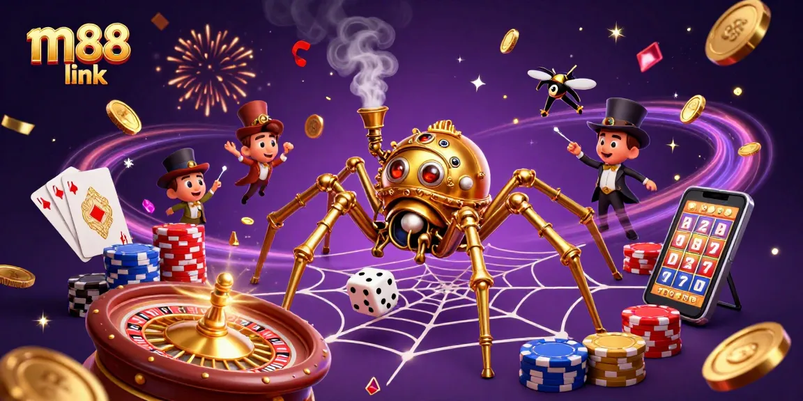 Experience thrilling moments at m88 link with the dynamic steampunk spider and casino elements.