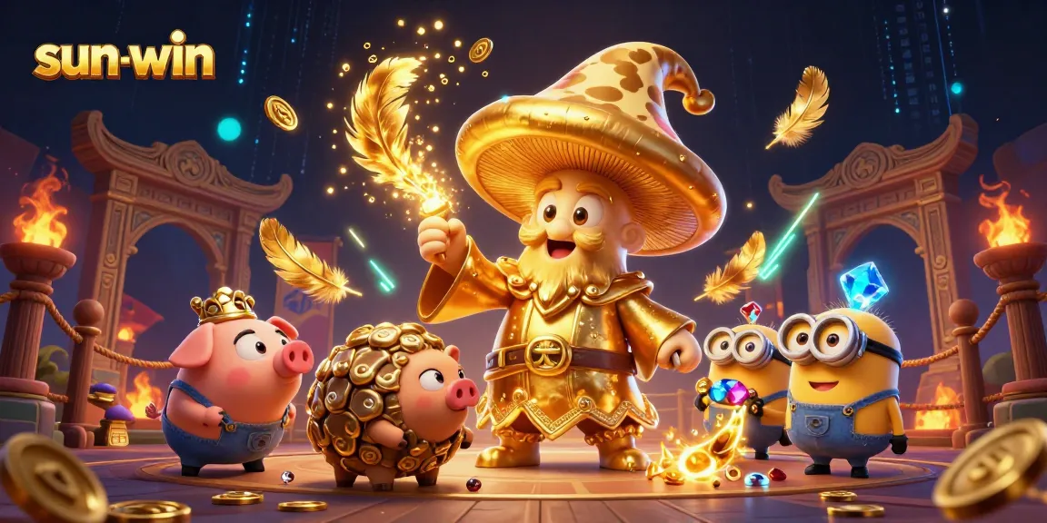 Join the excitement of sun-win casino games with an epic 3D illustration showcasing magical treasures.