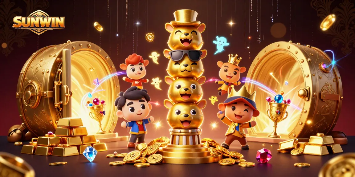 SUNWIN engages players with vibrant casino-themed illustration showcasing winnings and exciting gameplay.