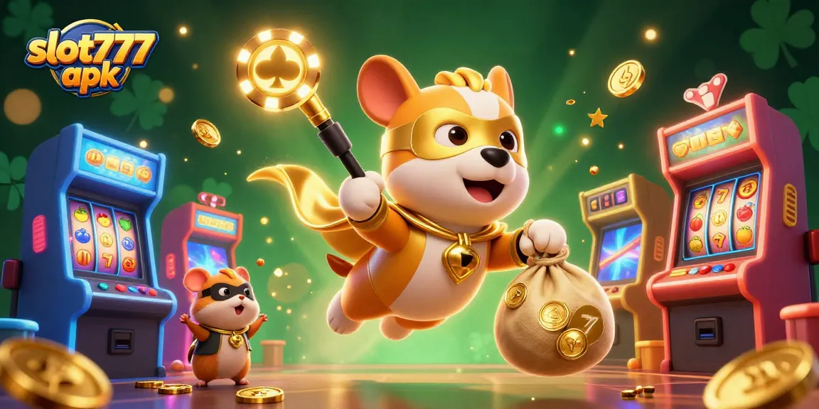 Spin to win big with slot777 apk featuring a superhero dog and vibrant casino elements.