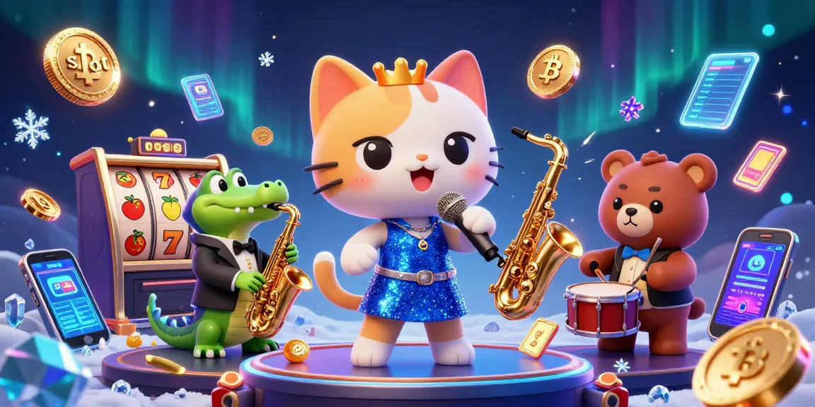 Experience thrilling slot action with a vibrant scene featuring a jazz-singer cat, saxophone crocodile, and drum bear cub.