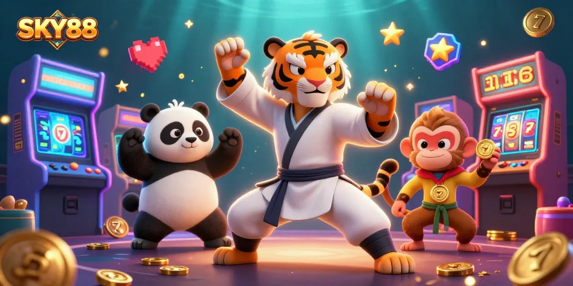 Engage with SKY88's vibrant casino experience featuring charismatic characters and interactive gaming elements.