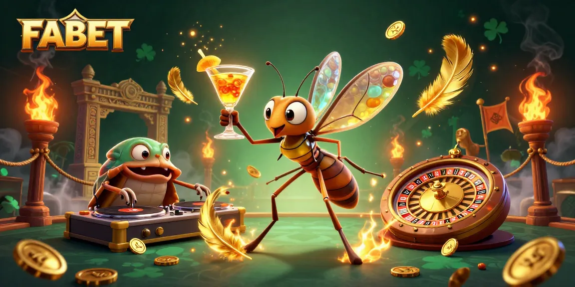 Engage in thrilling gameplay with FABET's unique casino illustration featuring vibrant characters and gold elements.