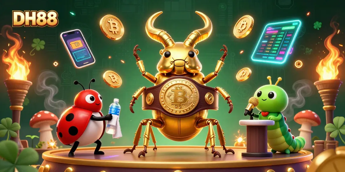 Engage thrillingly in casino action with DH88 as golden beetle champions amidst crypto elements.