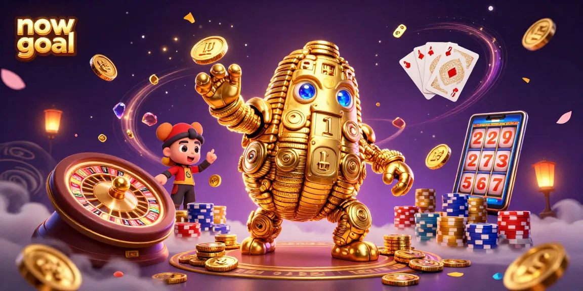 Experience thrilling betting with now goal as cascading coins and vibrant games surround a golden golem.