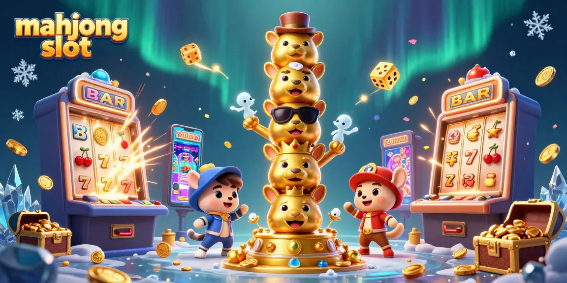 Engaging mahjong slot illustration featuring action-packed slot machine elements and colorful characters immersed in a vibrant casino atmosphere