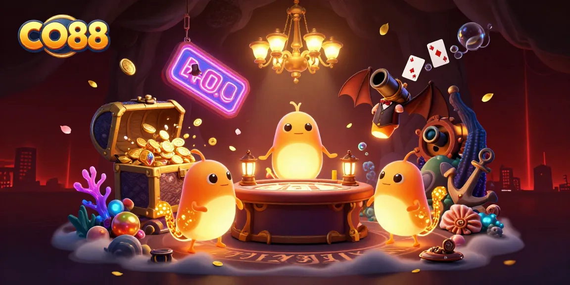 Join the thrilling world of CO88 with vibrant glowworms illuminating a dynamic cave casino scene.