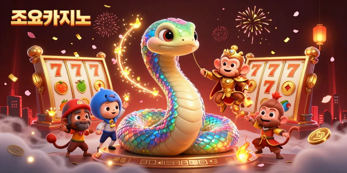 Engage with exciting games at 조이카지노, showcasing vibrant 3D scenes of slots and lively casino action.