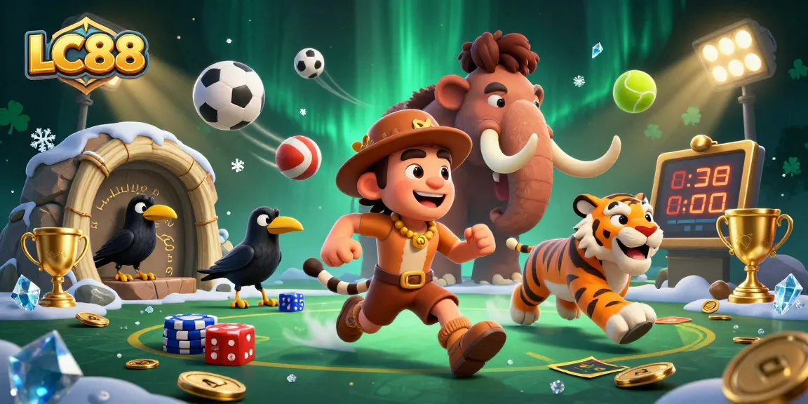 Experience the dynamic action of LC88 with a prehistoric casino theme and vibrant gaming elements.