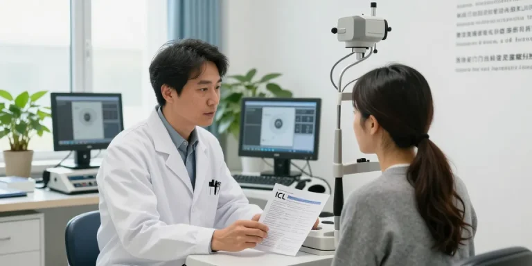 福井 icl おすすめ consultation with an expert ophthalmologist in a modern eye clinic, showcasing advanced technologies.