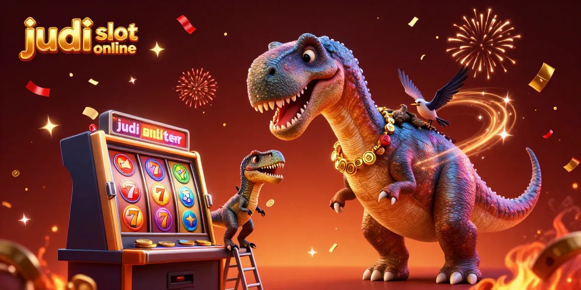 Menggenggam peluang dengan judi slot online, dinosaurus 3D memukau di kasino dengan simbol keberuntungan.