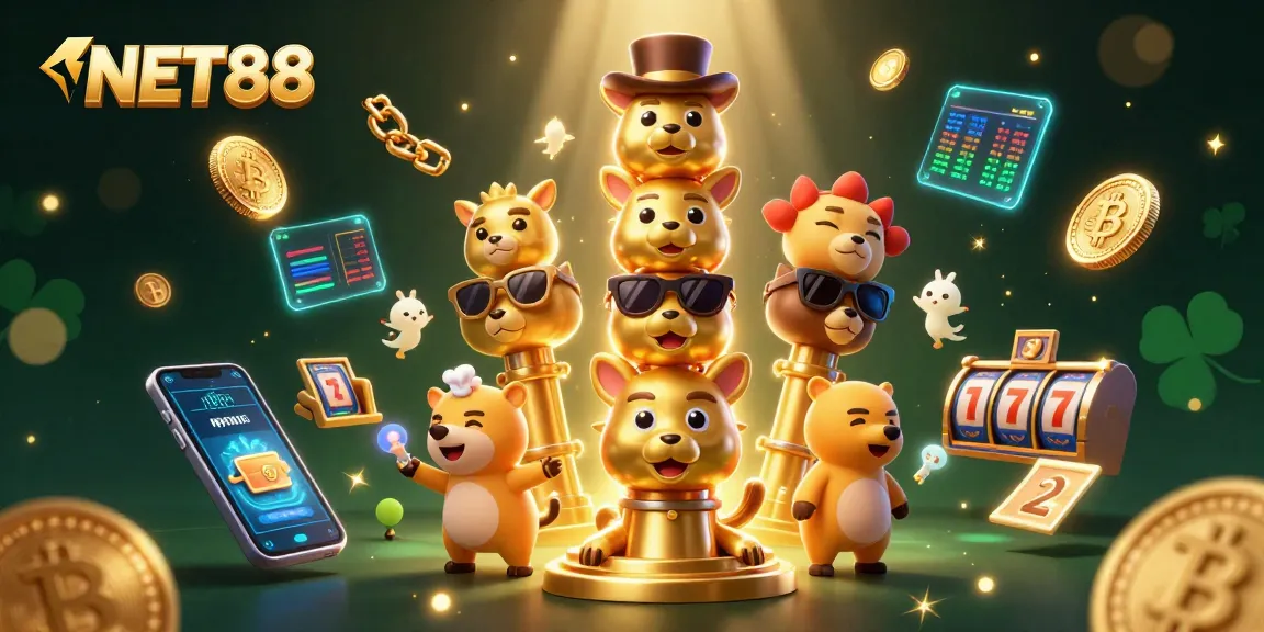 Join NET88 for an exciting adventure in slots featuring vibrant 3D characters and engaging casino elements.