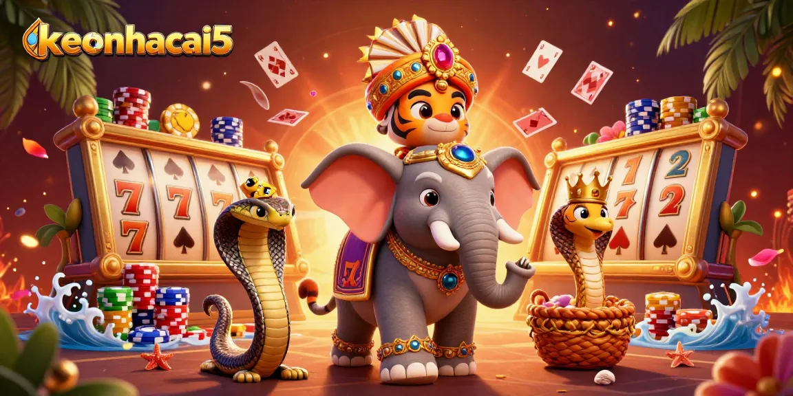 Experience the thrill of keonhacai5 with a vibrant 3D casino adventure featuring iconic gaming symbols.