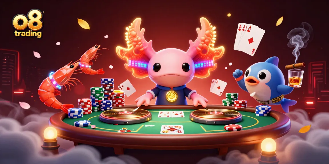 Engage in thrilling o8 trading while enjoying vibrant casino action with playful cartoon characters.