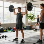 Dynamic fitness scene at Astera Steroid Shop gym showcasing weight training and community support.