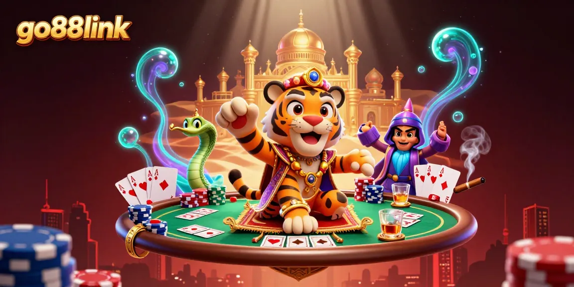 Experience thrilling actions at go88link with a tiger sultan on a magical carpet of poker chips.