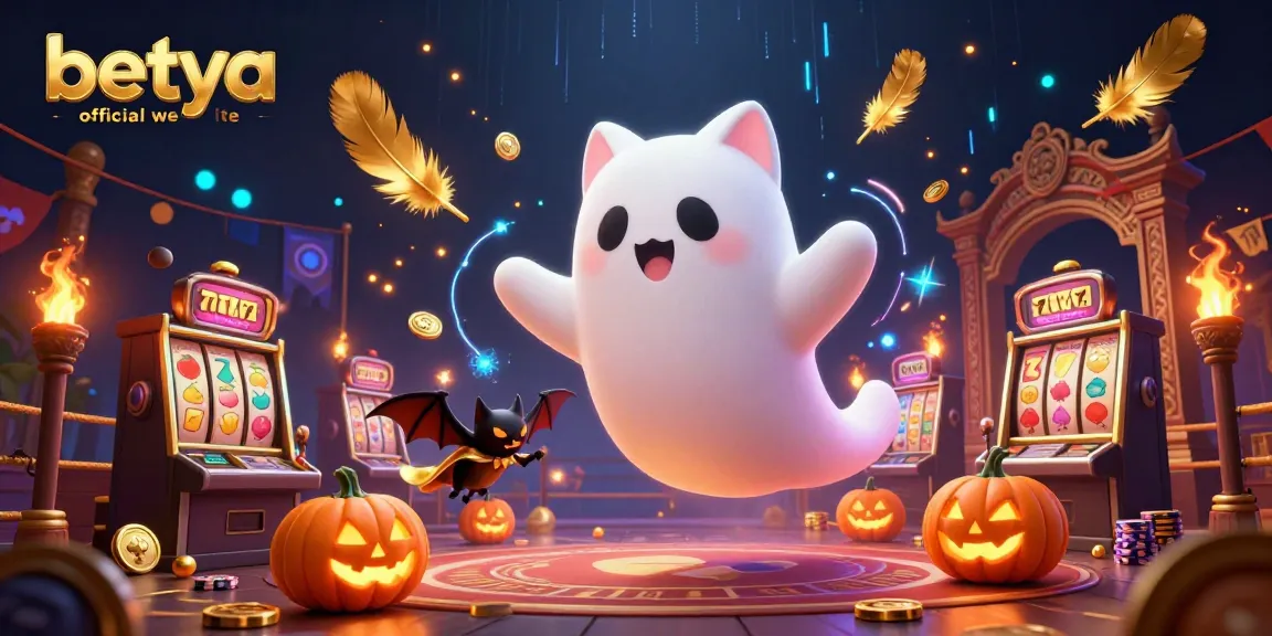 Experience thrilling gaming at the betya official website; vibrant casino scene with ghost cat and vampire bat.