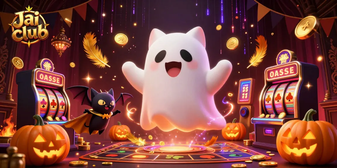 Experience thrilling moments at Jai club with playful ghost characters amidst vibrant casino elements.