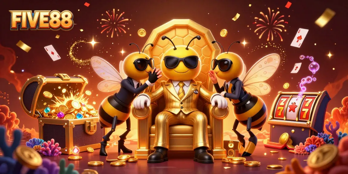 Experience excitement at FIVE88 with a bumblebee mob boss surrounded by casino delights.