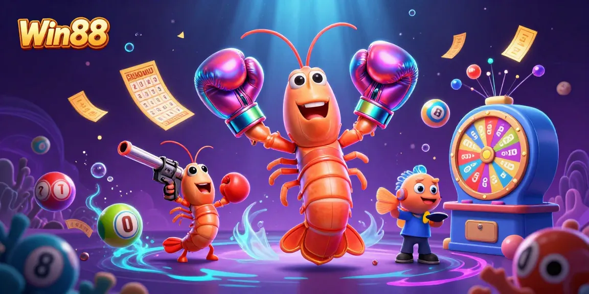 Win88 engages players with vibrant lottery elements and dynamic prize scenes in a playful design.