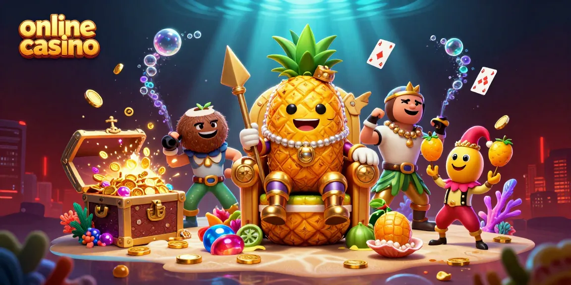 Experience the vibrant online casino scene with a golden pineapple king and dynamic game elements.