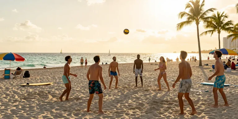 Tempat wisata Miami yang ceria, teman-teman bermain voli pantai di https://miami4d.com/ saat matahari terbenam