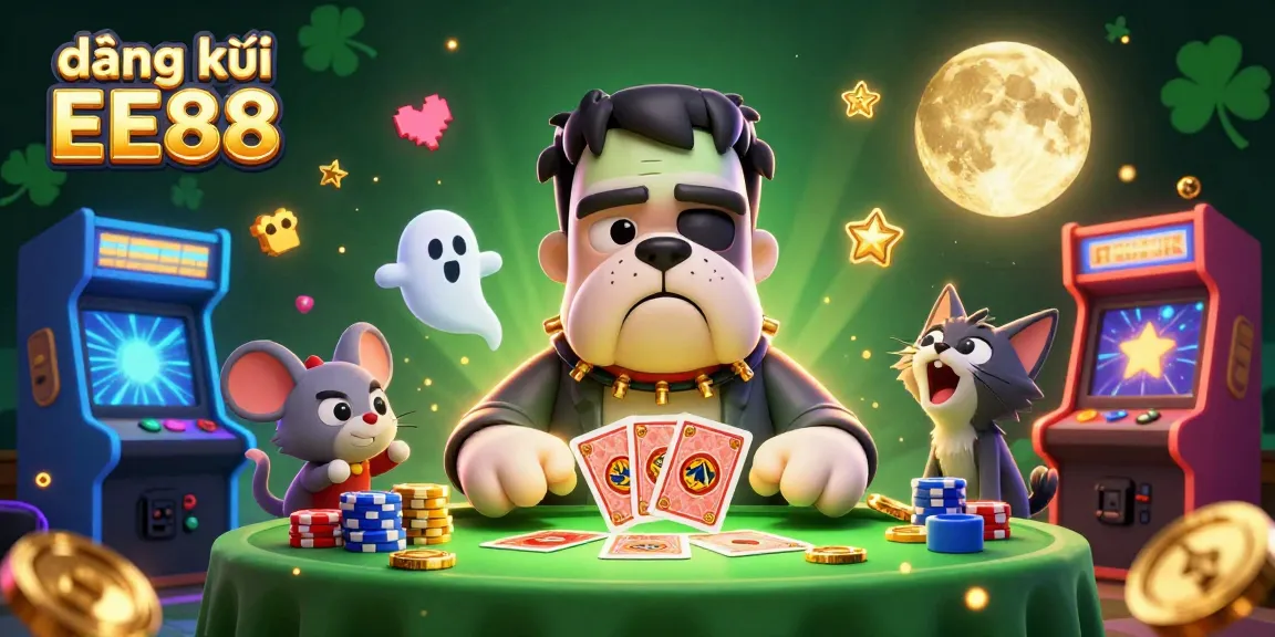 Join the fun at đăng ký EE88 with our lively casino-themed illustration featuring unique characters and vibrant game elements.