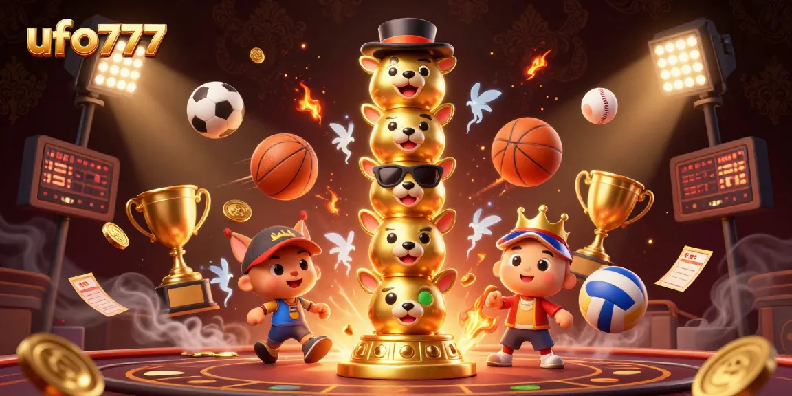 Engage with ufo777's vibrant casino experience featuring dynamic sports elements and a golden totem pole.